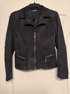 Odyn Black Faux Suede Fringe Moto Jacket Western Boho Size Small
